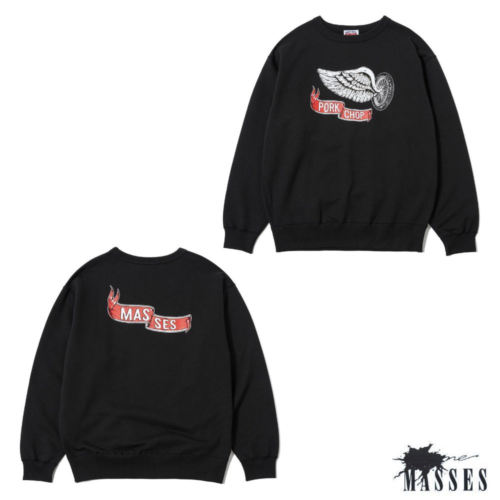 PORKCHOP - SWEAT CREW FLING WEEL P (×MASSES) (BLACK) / マシス コラボレーション スウェット |  LOOPHOLE