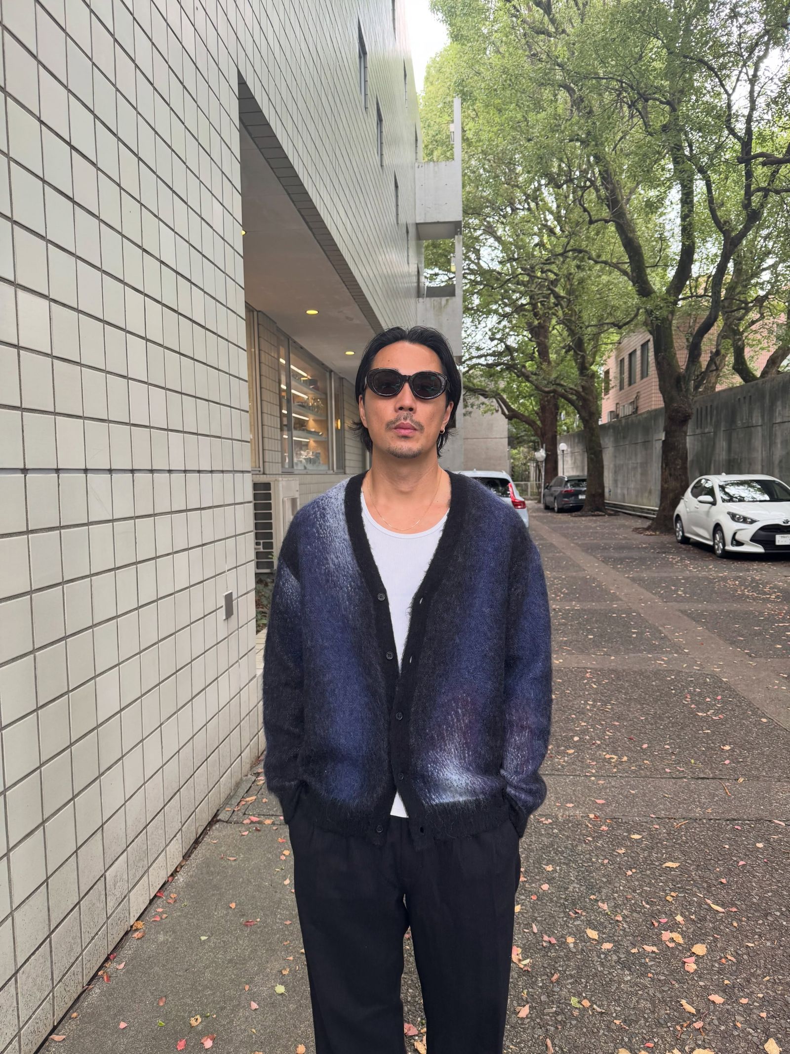 【ラスト1点】PATERNED CARDIGAN (NAVY) / オリジナル パターン柄 モヘア カーディガン