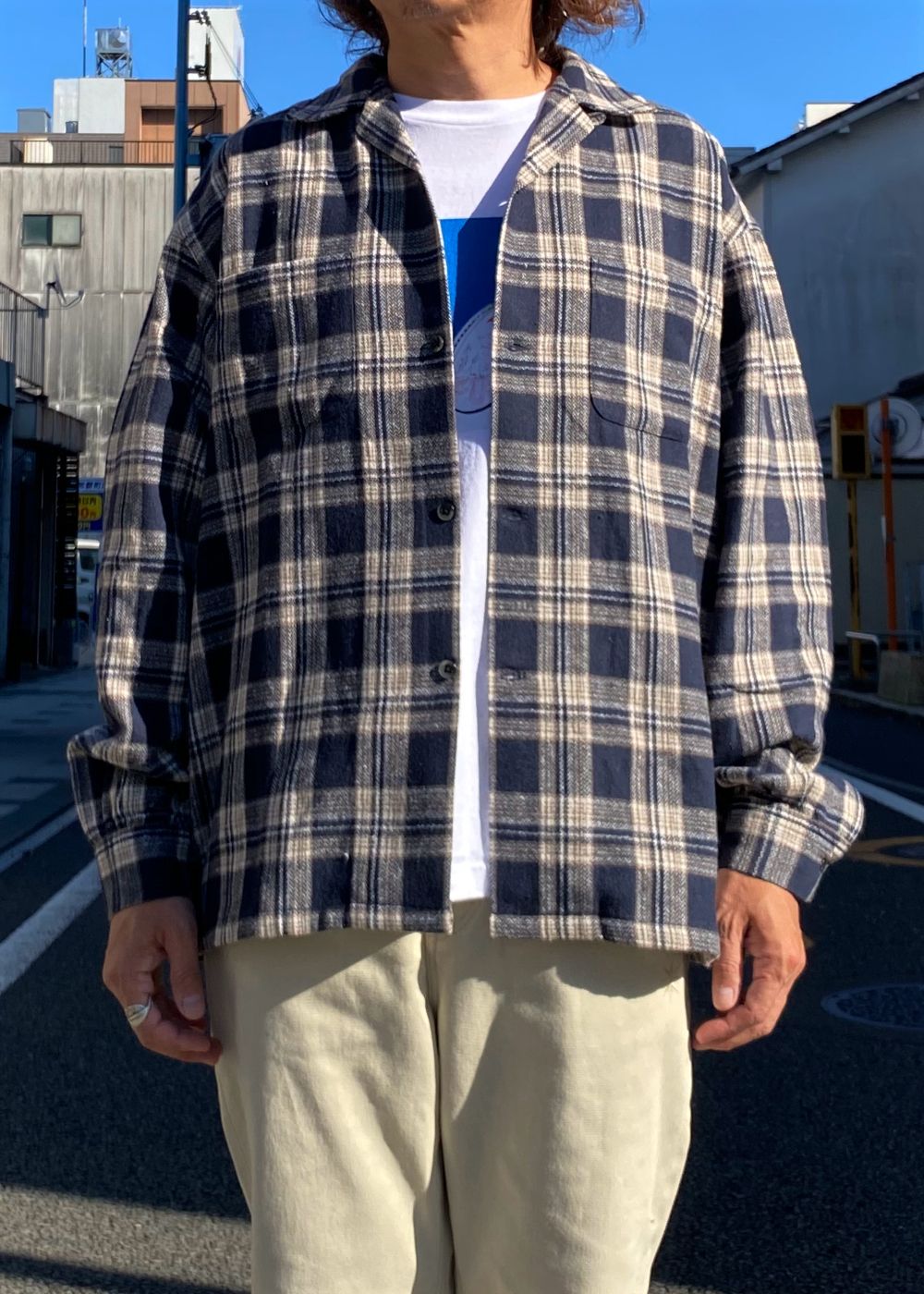 FIVE BROTHER Ex. L/S CHECK SHIRT "VIN" (NAVY) / ファイブ ブラザー コラボ チェック シャツ