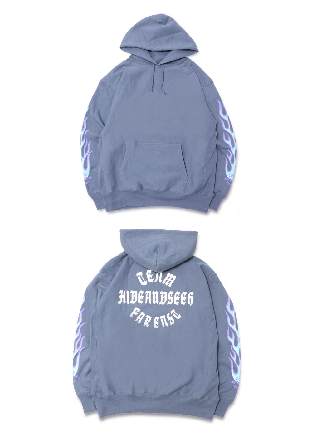 HideandSeek - FLAME HOODED SWEAT SHIRT (D-BLUE) / ロゴプリント