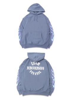 FLAME HOODED SWEAT SHIRT (D-BLUE) / ロゴプリント スウェットパーカー