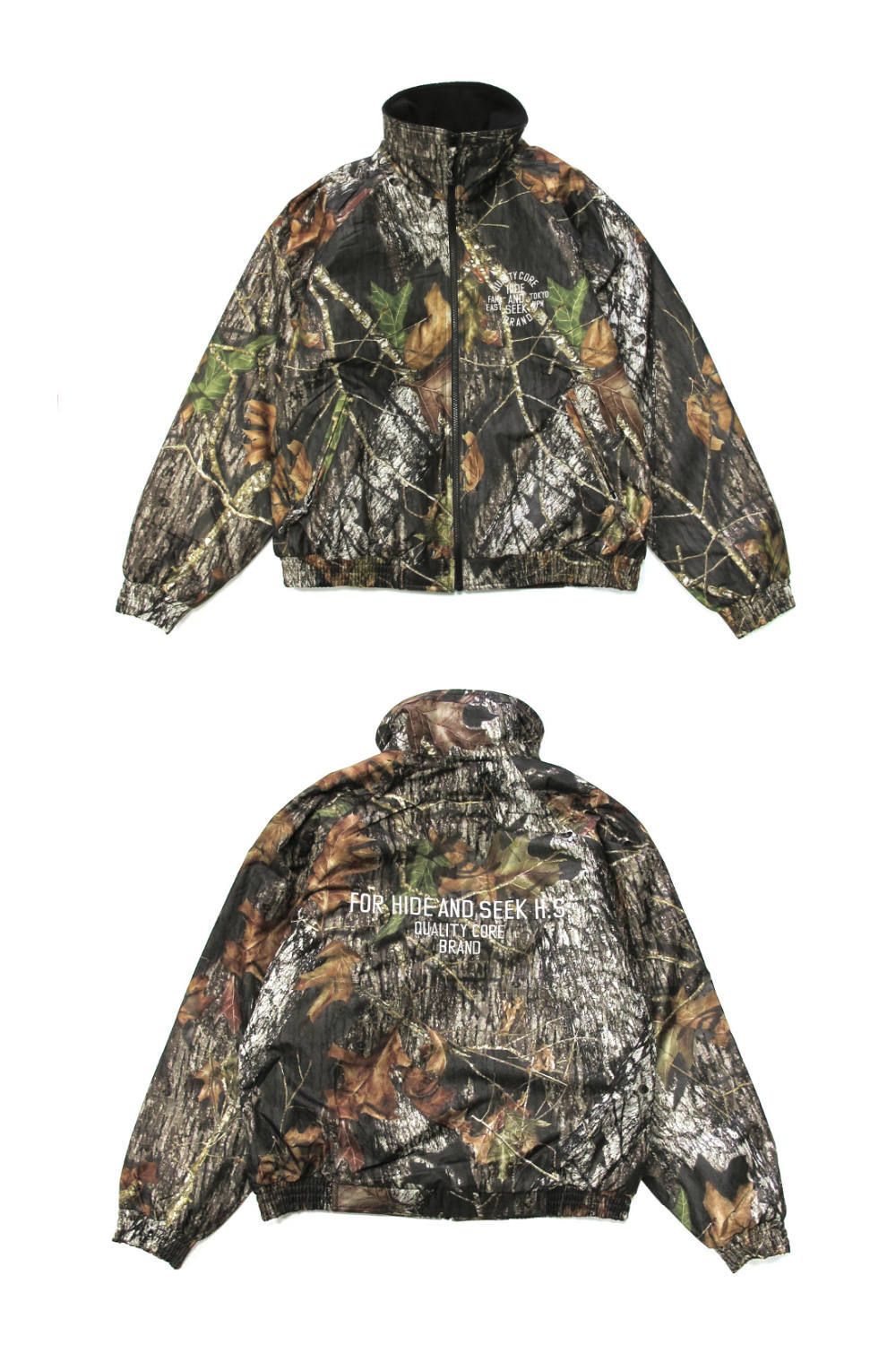 ブルー×レッド hide and seek fleece zip jacket (camo