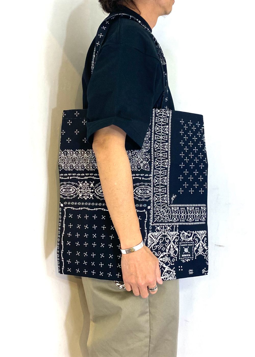 【ラスト1点】髑髏 bandana トートバック (BLACK) / ×横尾忠則 髑髏バンダナ柄 コラボ トートバッグ