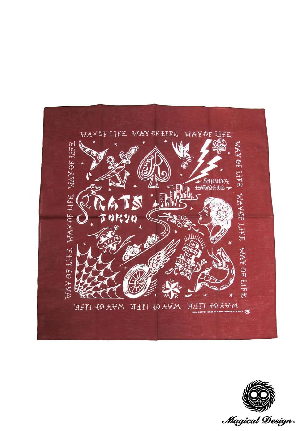 RATS TOKYO BANDANA (BURGUNDY) / ×MAGICAL DESIGN  コラボバンダナ