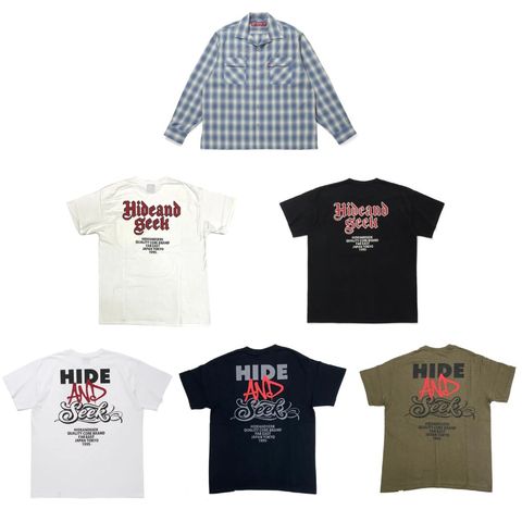 HIDE AND SEEK 新作販売告知 / 定番オンブレシャツ&夏をアツくするプリントTシャツ。