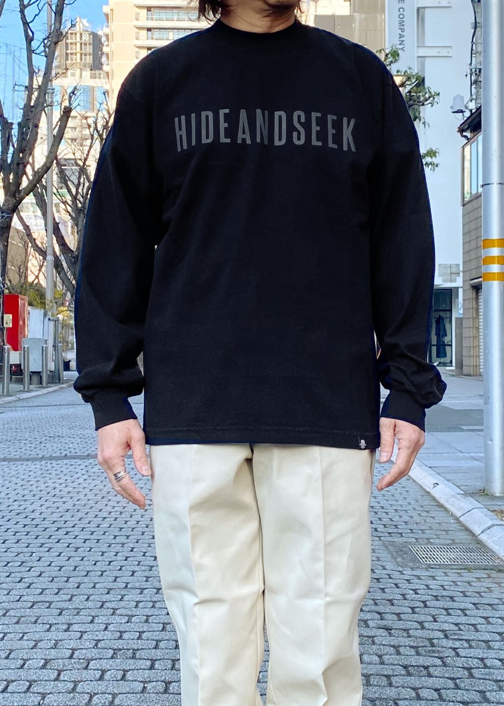 Logo L/S Tee-2 (BLACK) / ロゴ プリント ルーズフィット ロングスリーブ Tシャツ