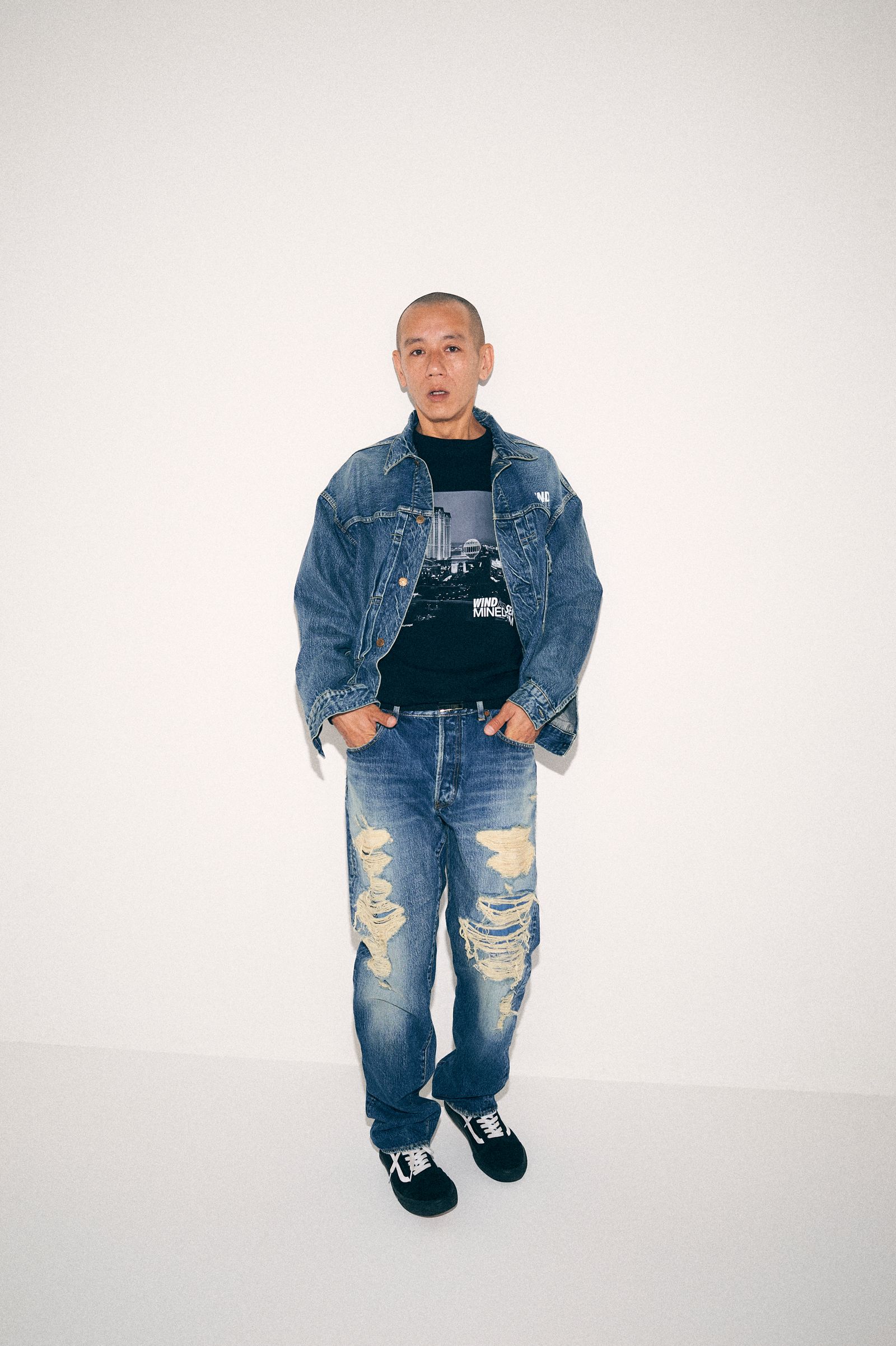 ×WDS L.Straight 5pocket USS (USS) / ウィンダンシー コラボ ダメージ デニムパンツ / セットアップ可能