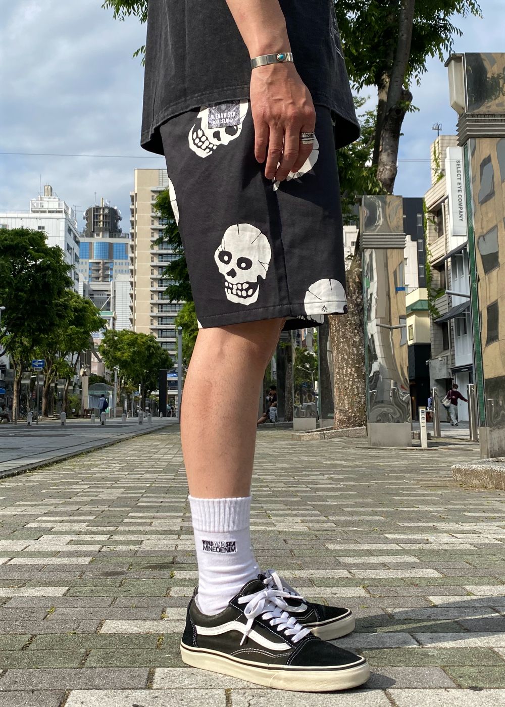 Skull patterned shorts (BLACK) / セットアップ スカル ショーツ