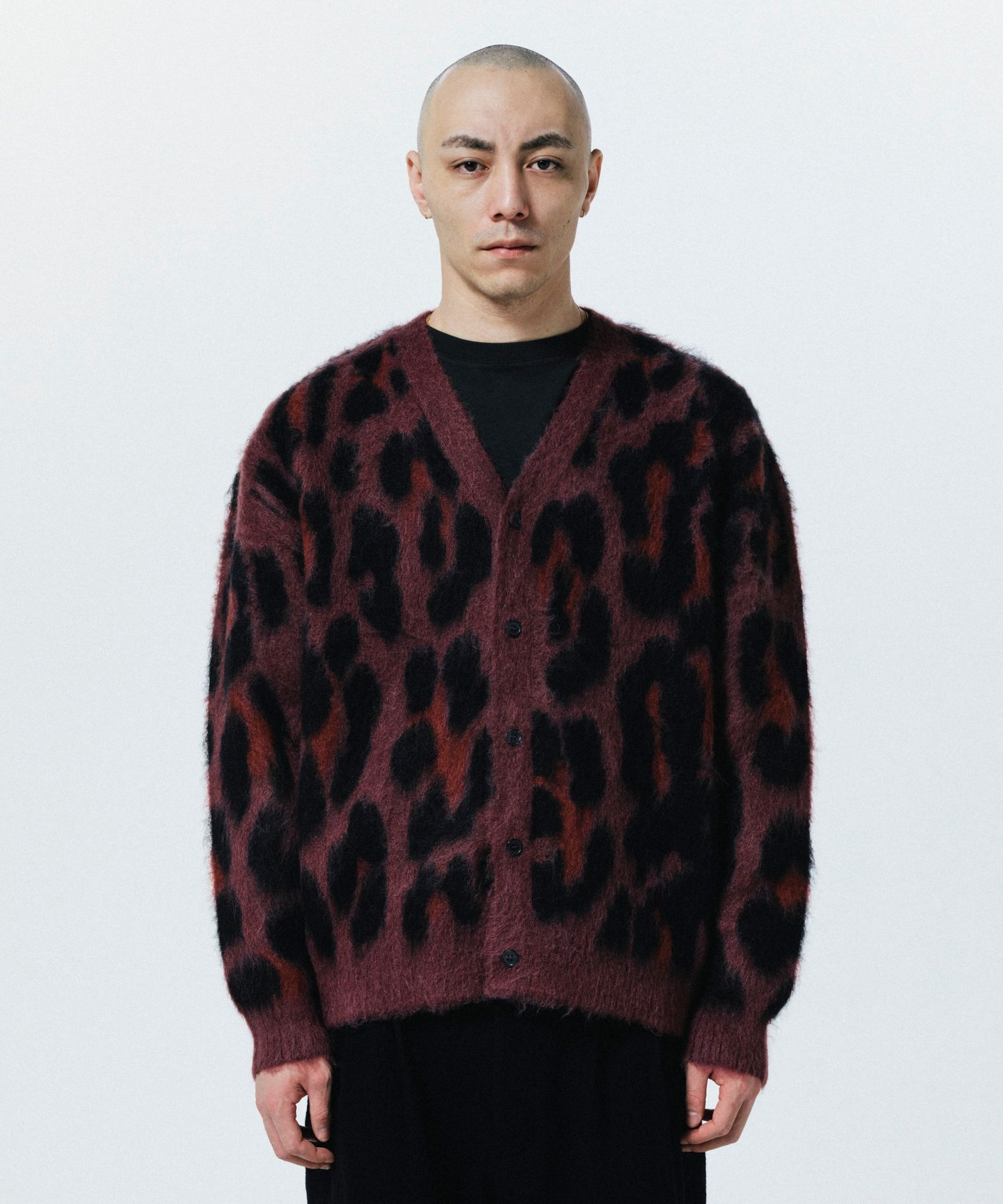 LEOPARD CARDIGAN (BLACK) / オリジナル レオパード柄 モヘア カーディガン