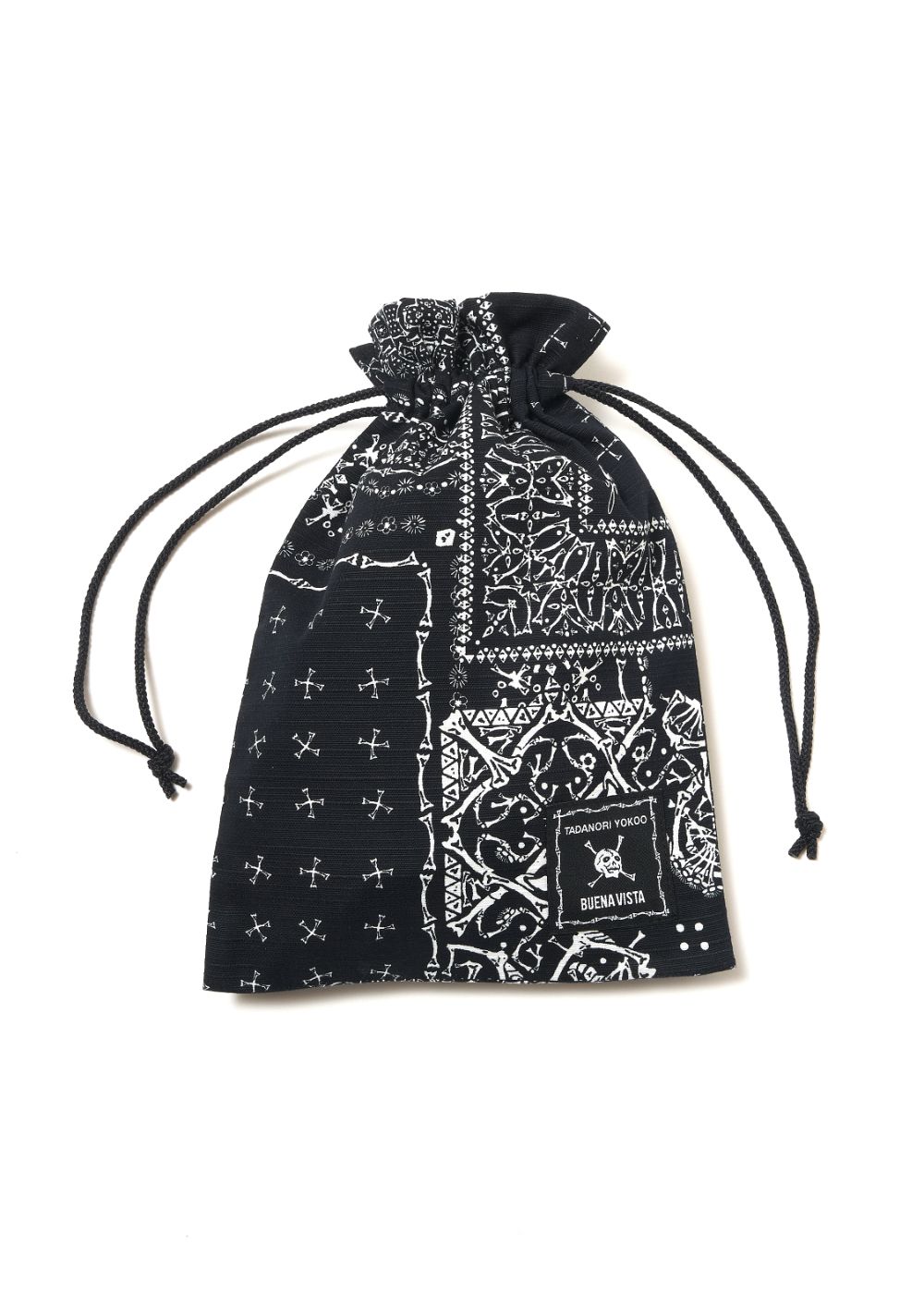 髑髏 bandana 巾着 (BLACK) / ×横尾忠則 髑髏バンダナ柄 コラボ ポーチ