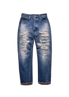 ×WDS L.Straight 5pocket USS (USS) / ウィンダンシー コラボ ダメージ デニムパンツ / セットアップ可能