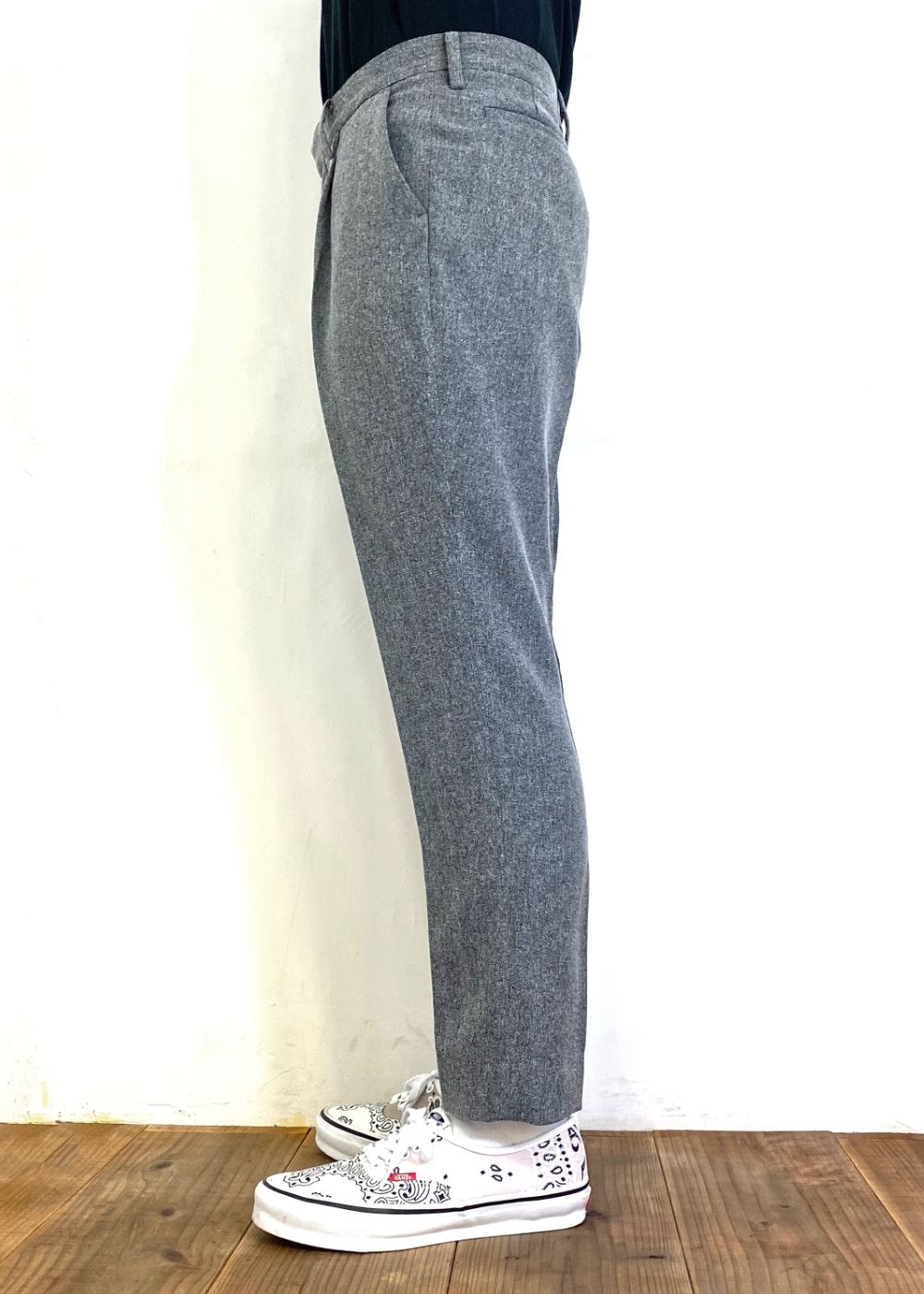 VINTAGE TYPE HERRINGBONE SLACKS (CHARCOAL) / ヴィンテージ タイプ ヘリンボーン スラックス