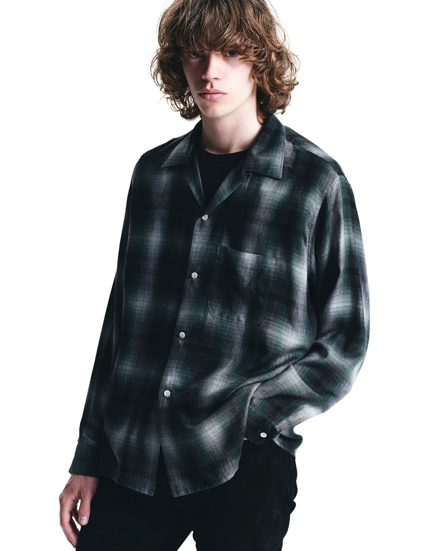 【ラスト1点】T.Rayon Ombre Open Collar Shirt (GPT) / オンブレチェック オープンカラーシャツ