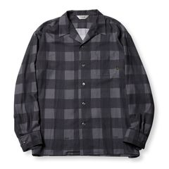 【ラスト1点】RAYON CHECK OPEN COLLAR L/S SH (BLACK) / レーヨン チェック オープンカラー シャツ