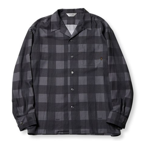【ラスト1点】RAYON CHECK OPEN COLLAR L/S SH (BLACK) / レーヨン チェック オープンカラー シャツ