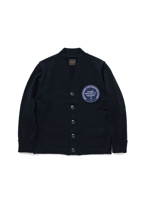 【ラスト1点】LETTERD CARDIGAN PATCH (BLACK) / ワッペン ニット カーディガン
