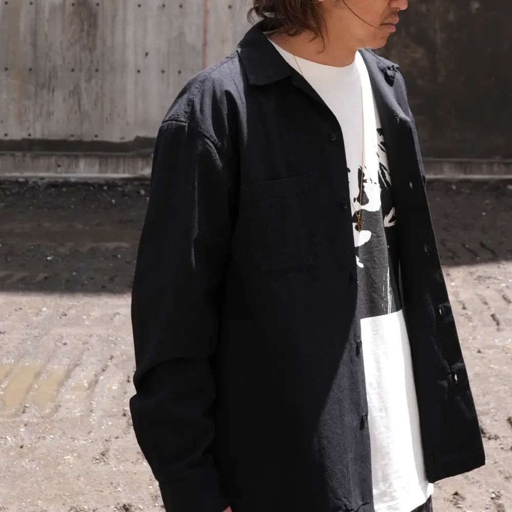 【ラスト1点】Chambray Open Collar L/S SH (BLK) / シャンブレー オープンカラーシャツ