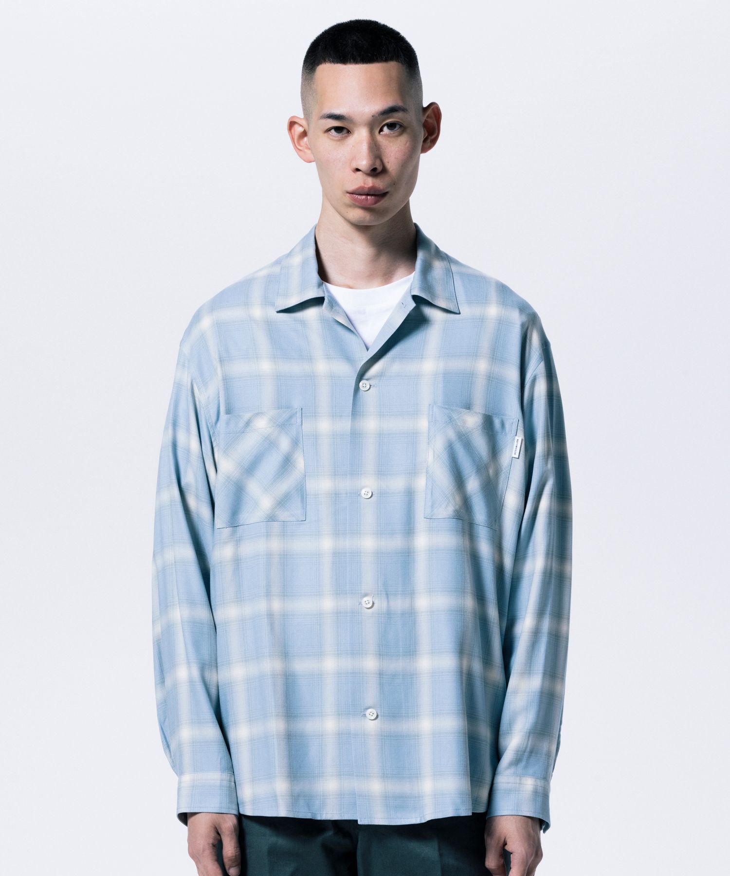 R9 OMBRE CHECK SHIRT (SAX) / オンブレチェック オープン カラー シャツ