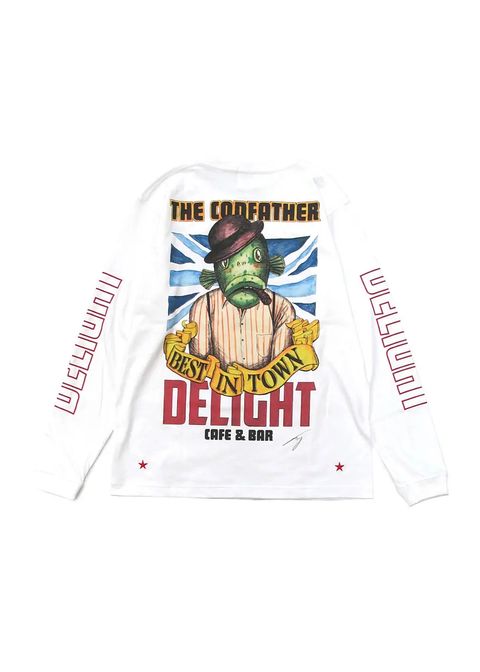 PRINT L/S TEE (WHITE) / CAFE&BAR DELIGHT コラボロンT