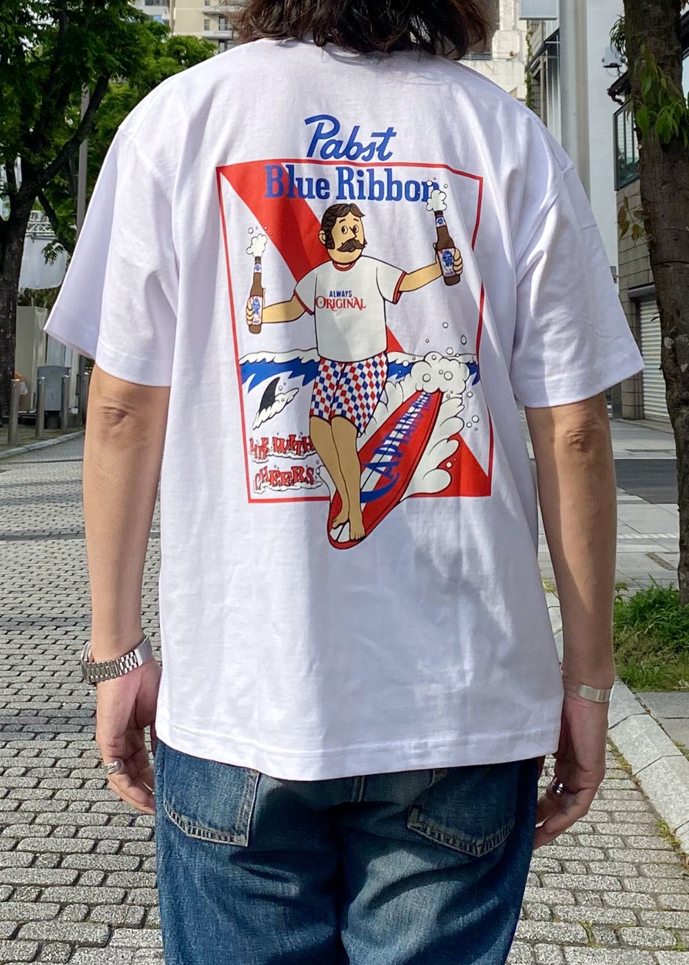 × Pabst Blue Ribbon RIDE BLUE SS TEE (WHITE) / ×パブストブルーリボン コラボ Tシャツ
