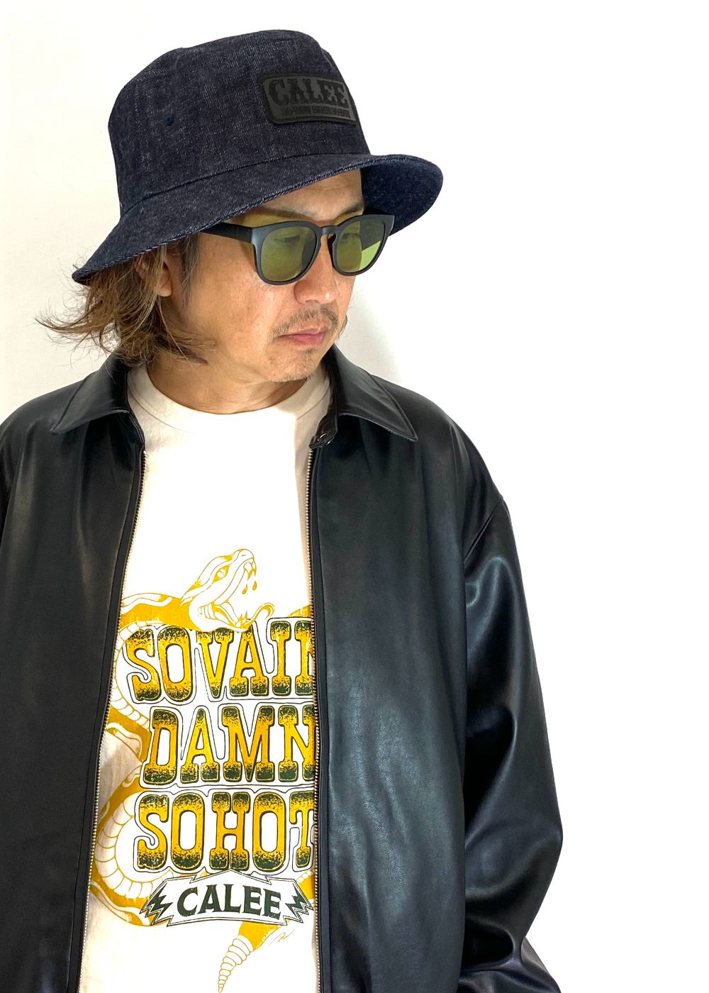 LEATHER WAPPEN DENIM BUCKET HAT (INDIGO BLUE) / レザー ワッペン デニム バケット ハット