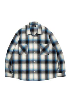 R9 OMBRE CHECK SHIRT (BLUE) / オンブレチェック オープン カラー シャツ