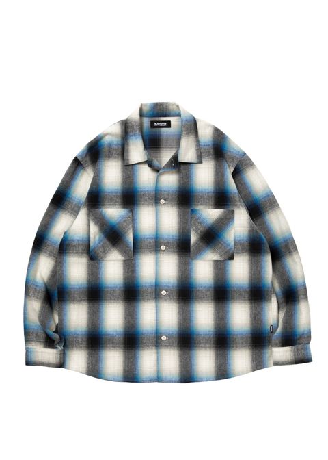 R9 OMBRE CHECK SHIRT (BLUE) / オンブレチェック オープン カラー シャツ