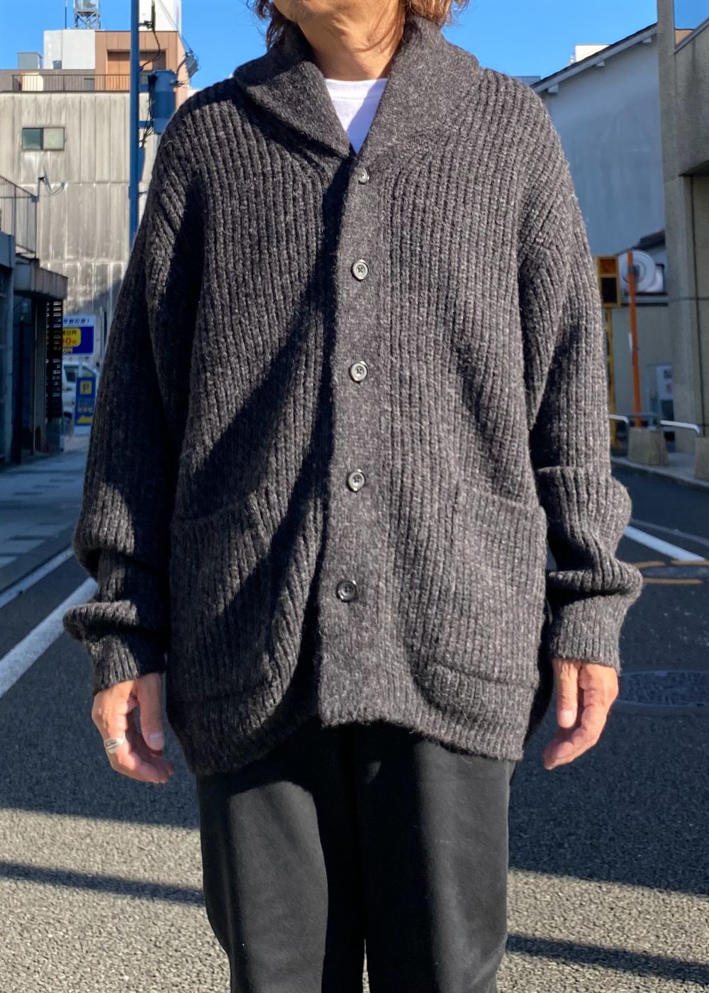 Baby Alpaca Wool Shawl Collar Knit Cardigan (CGR) / アルパカ ウール ショールカラー ニット カーディガン