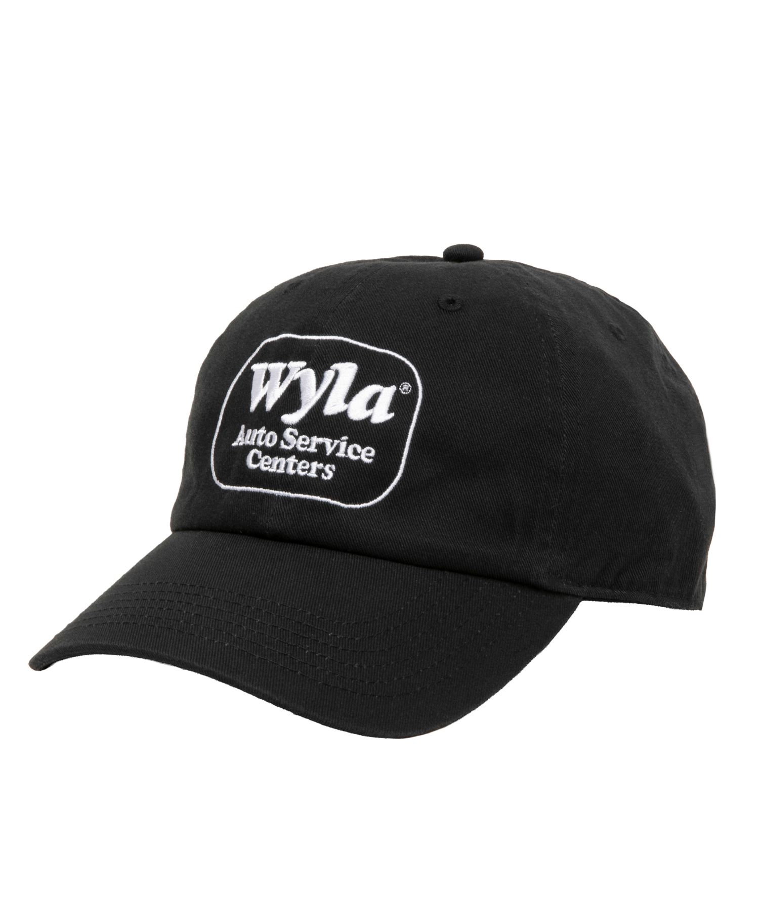 WYLA CAP (BLACK) / ロゴ刺繍 ダッド キャップ。