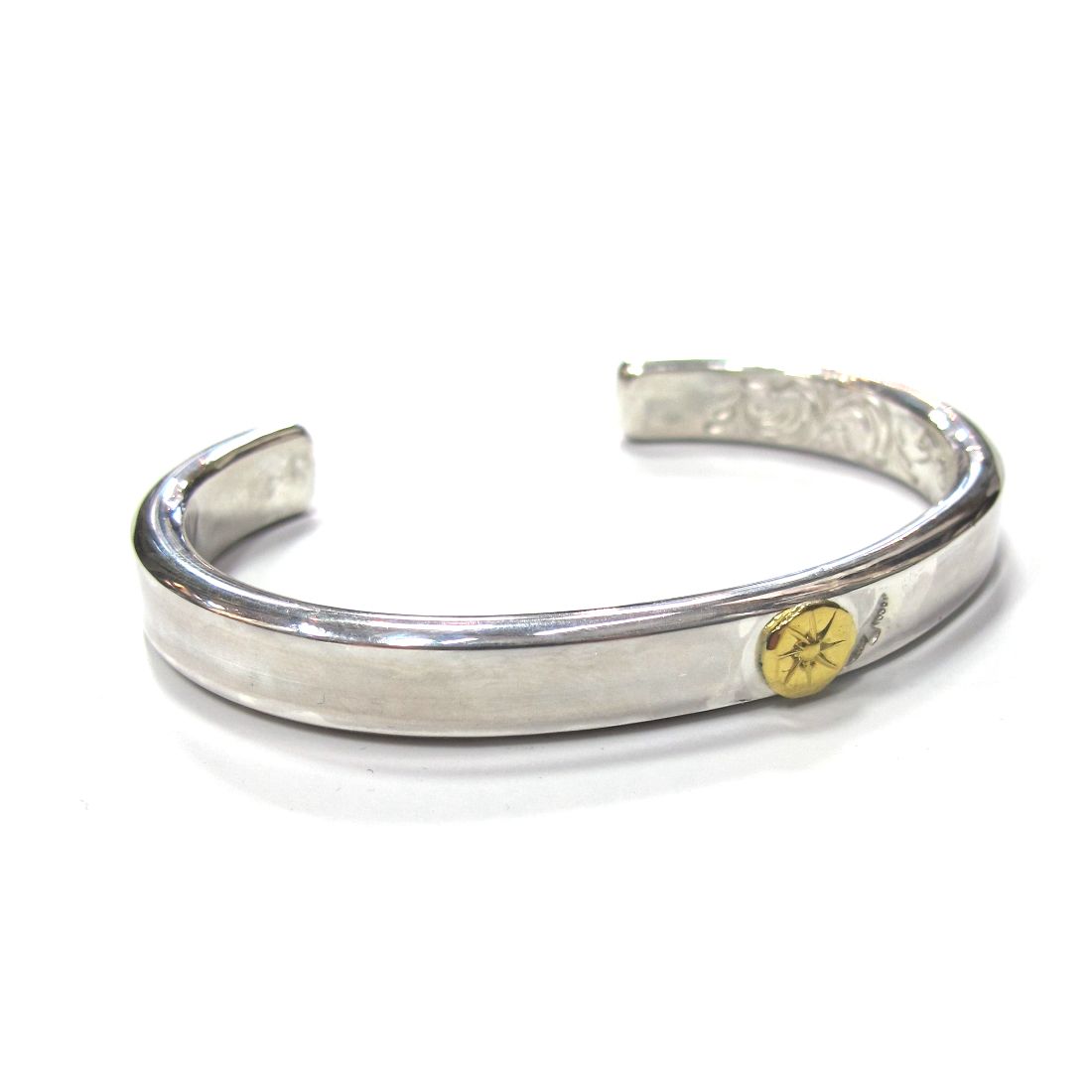 STUDIO T&Y - Plain Bangle 8mm width with Gold Point L (SILVER ...