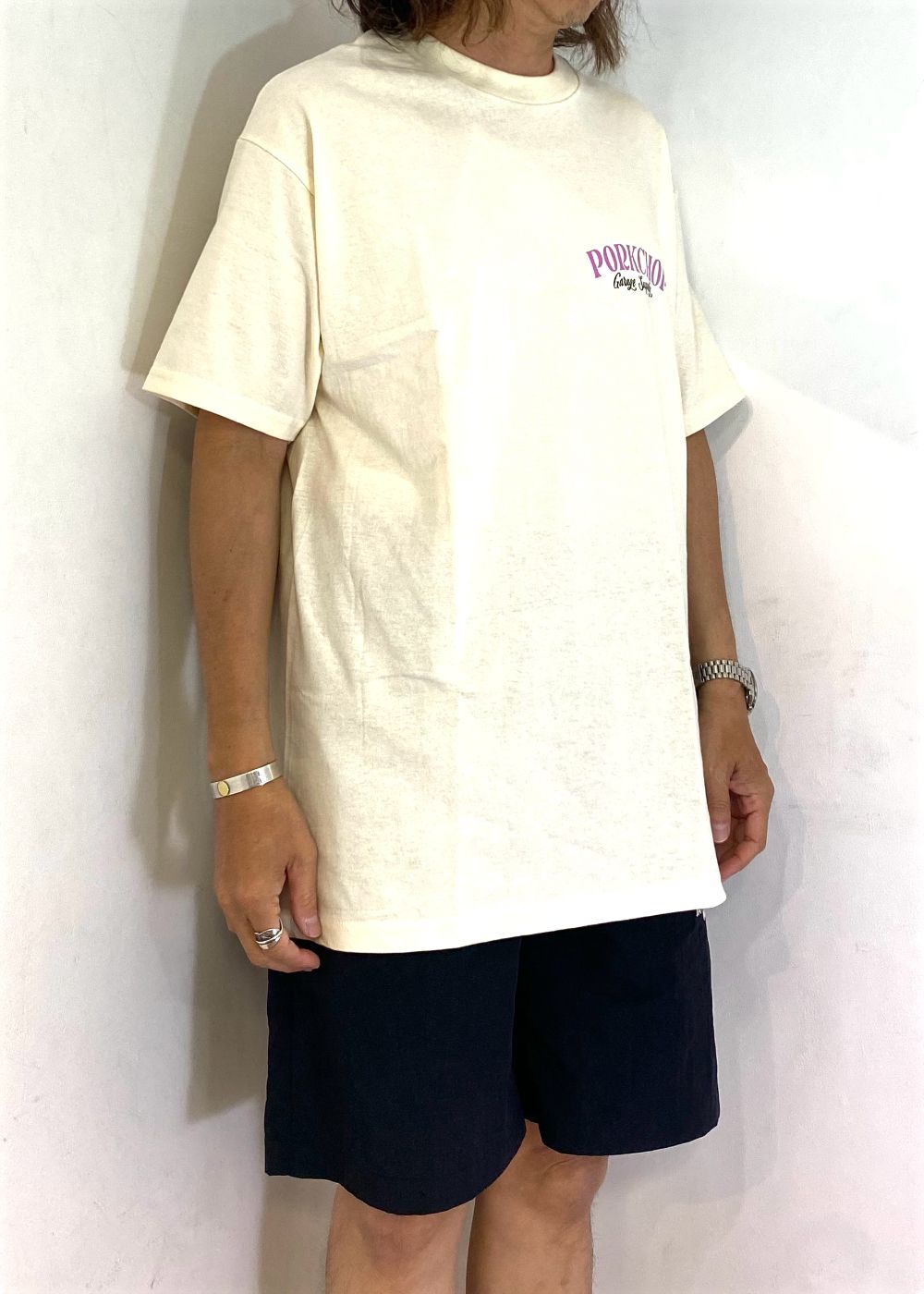 PORK BACK TEE (CREAM) / ポークバック ロゴ Tシャツ