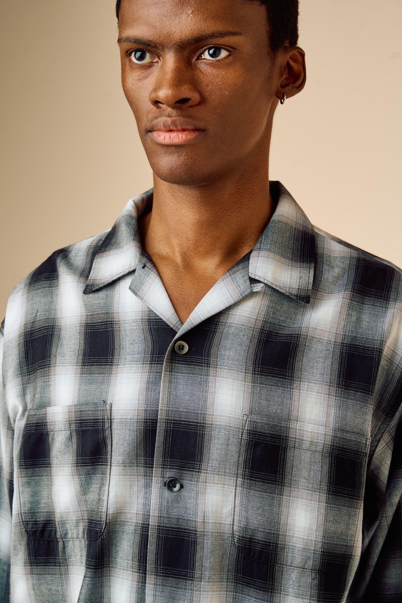 FIVE BROTHER Ex. L/S CHECK SHIRT "VIN" (GRAY) / ファイブ ブラザー コラボ チェック シャ