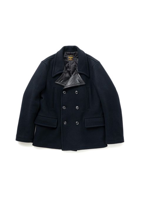 【ラスト1点】DOUBLE BREASTED WOOL JKT (BLACK) / 襟レザー ピーコート