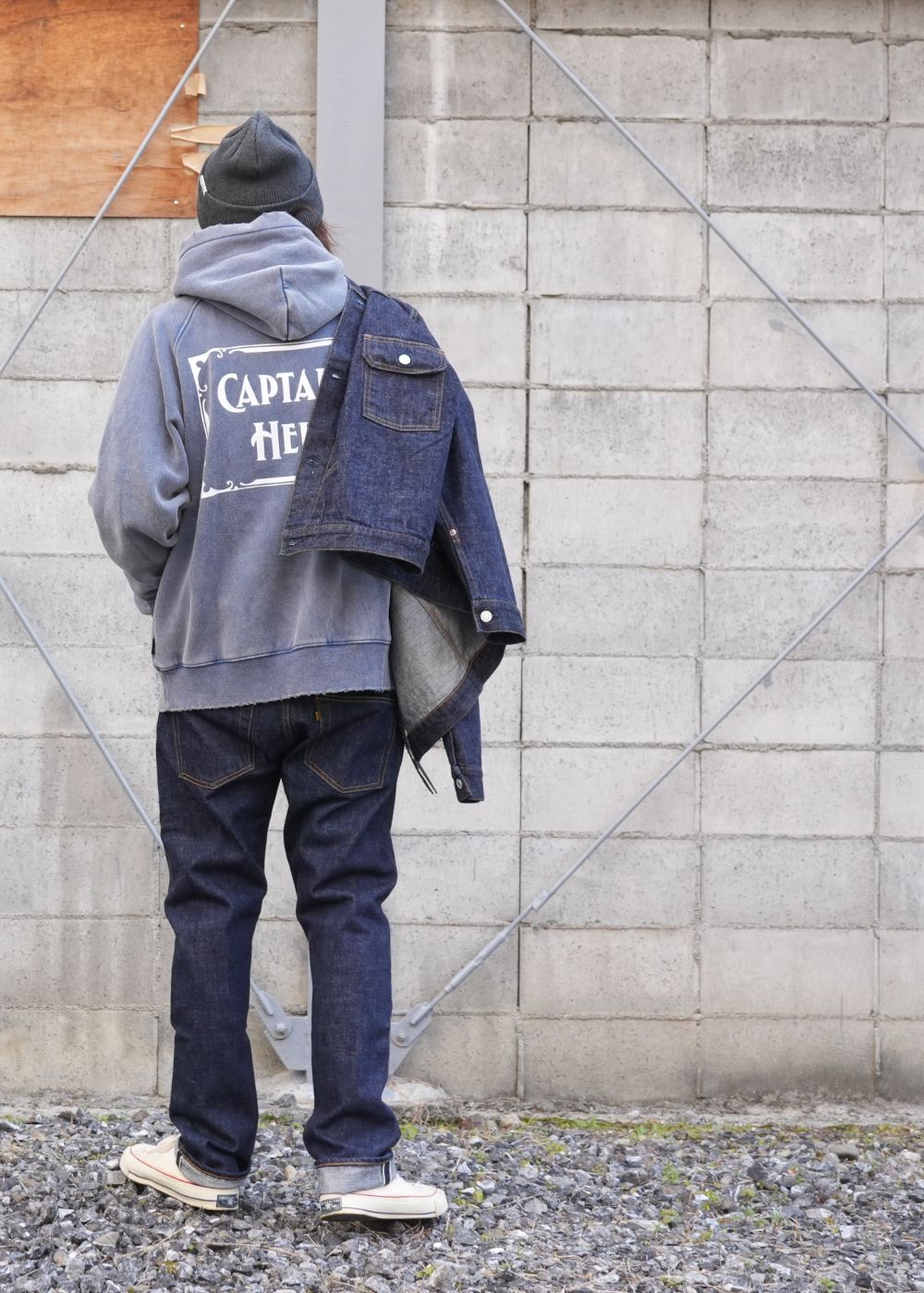 【ラスト1点】VINTAGE LOGO HOODIE (VINTAGE NAVY) / ヴィンテージ加工 ロゴ スウェット パーカー