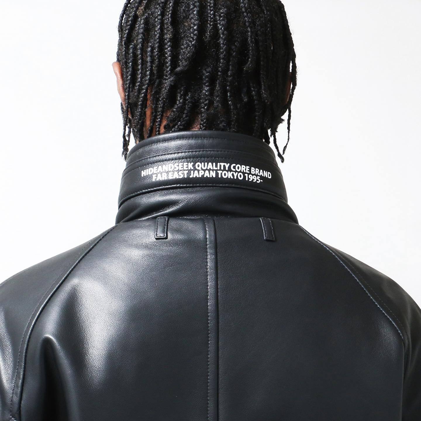 HIDE AND SEEK - LEATHER ZIP JACKET (BLACK) / レザー ボンバー