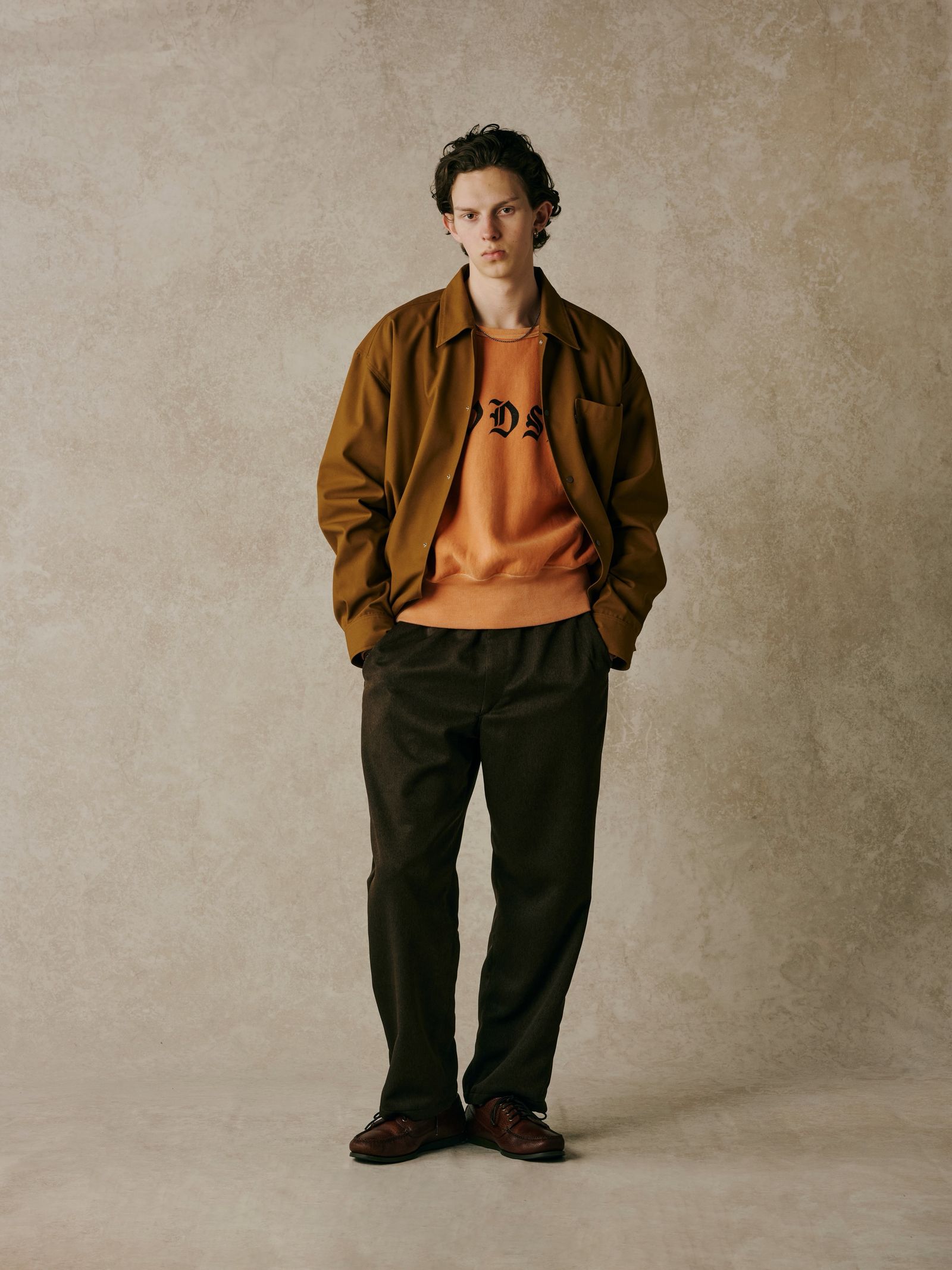 MELANGE TWILL EASY SLACKS (BROWN) / メランジ ツイル イージー スラックス