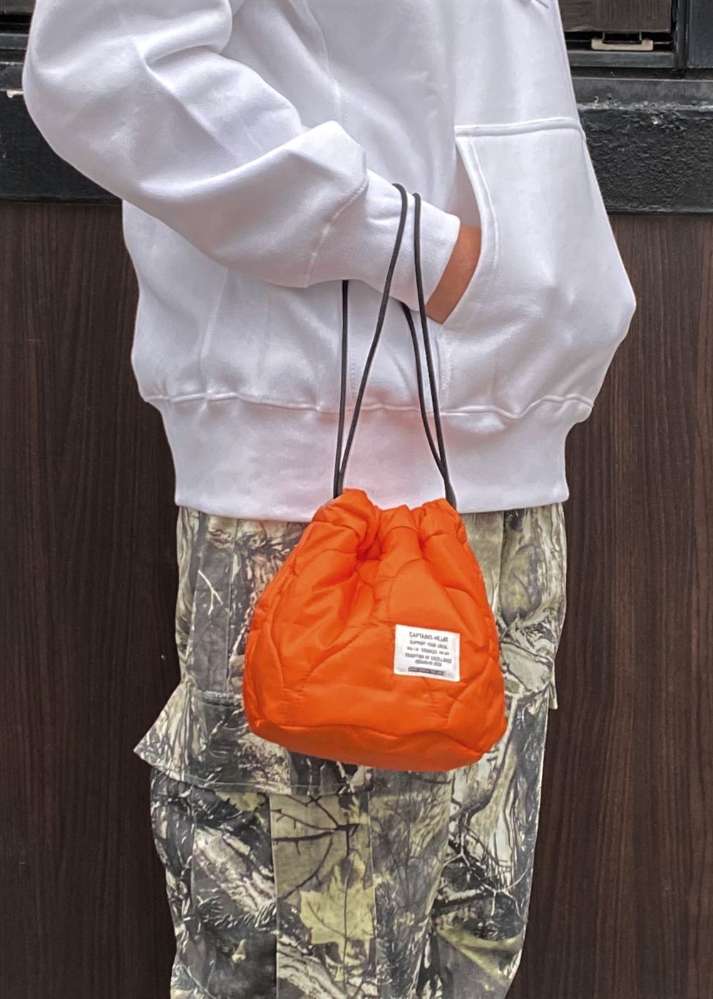 QUILTING KINCHAKU (ORANGE) / キルティング 巾着ポーチ