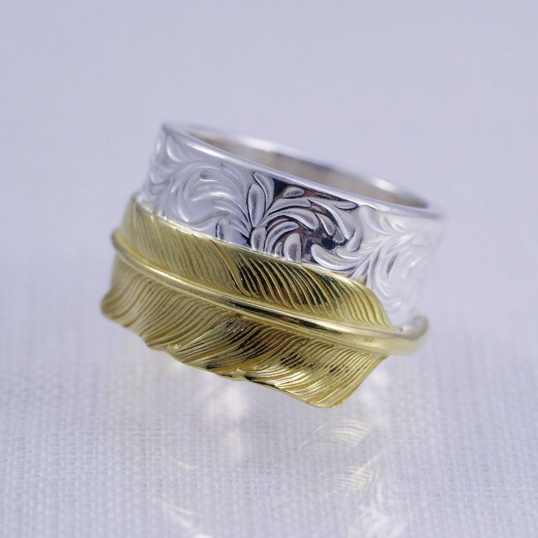 STUDIO T&Y - K18 Feather Ring 1 (GOLD/SILVER) / 18金フェザー&唐草 