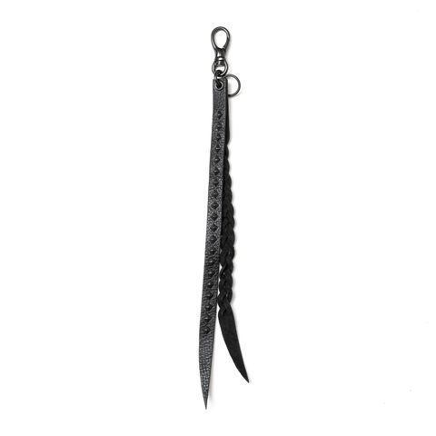 【ラスト1点】STUDS & KNITTING LEATHER LONG KEY RING ＜TYPE B＞ (BLACK/BLACK) / スタッズ レザー キーリング
