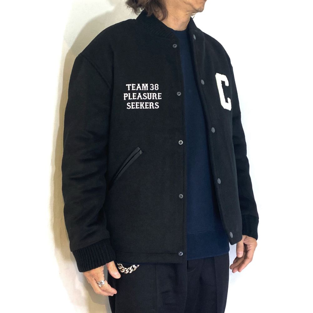 CAPTAINS HELM - C MELTON LETTER JACKET (BLACK) / ロゴ刺繍