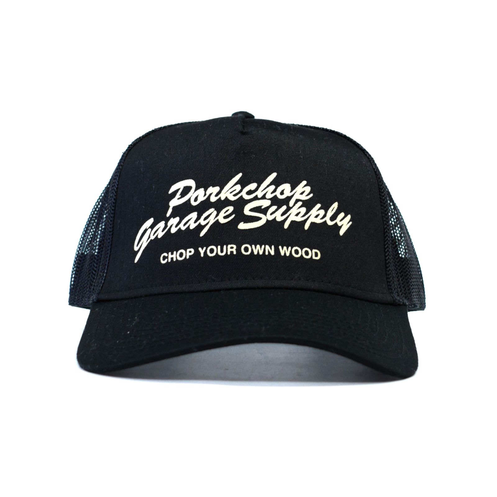 PORKCHOP - FULL SCRIPT CAP (BLACK) / プリント メッシュキャップ