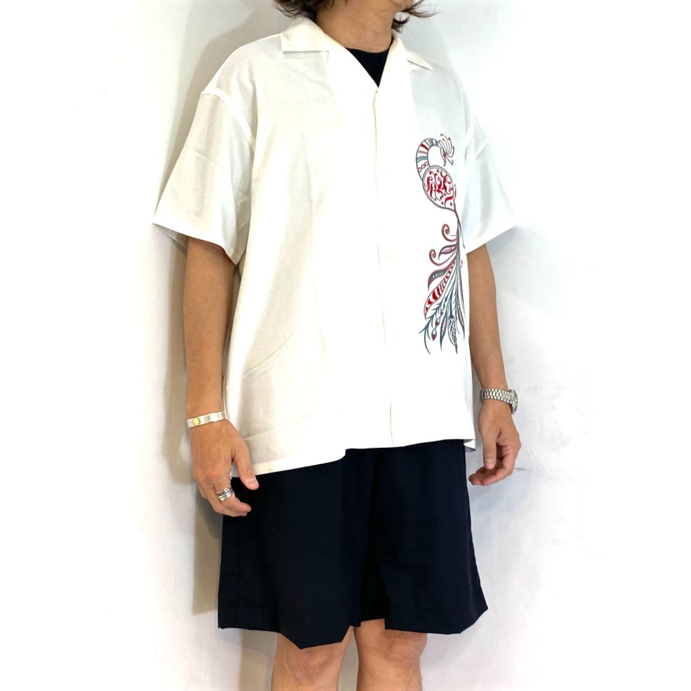 × MIHO MURAKAMI EMBROIDERY SH (WHITE) / ×MIHO MURAKAMI コラボ レーヨン オープンカラー シャツ