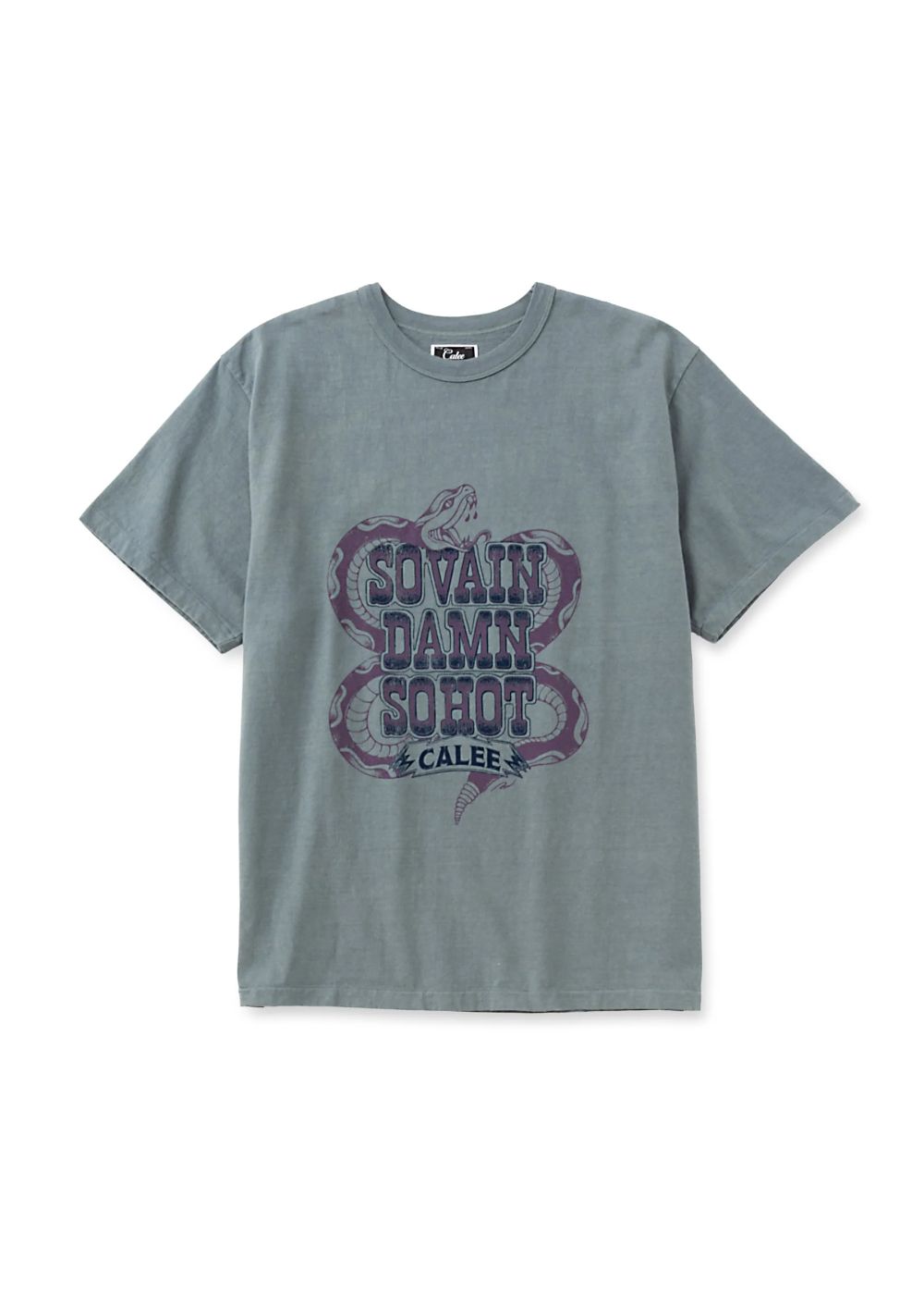 GARMENT DYE SNAKE LOGO TEE ＜BARTHDAY WORKS DESIGN＞ (GREEN GRAY) / ×バースデイワークス コラボ Tシャツ