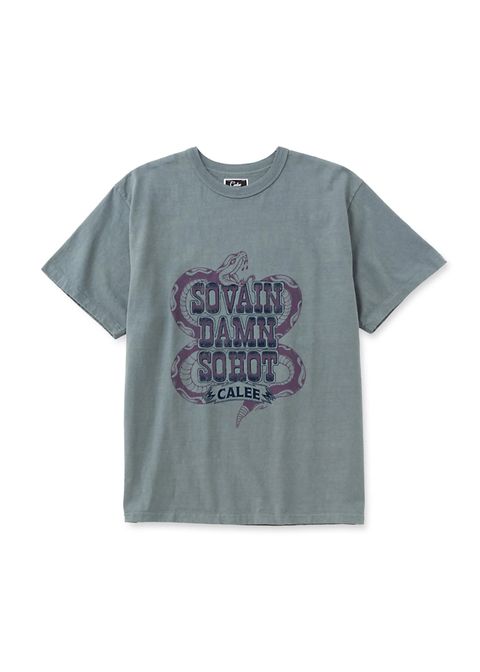GARMENT DYE SNAKE LOGO TEE ＜BARTHDAY WORKS DESIGN＞ (GREEN GRAY) / ×バースデイワークス コラボ Tシャツ