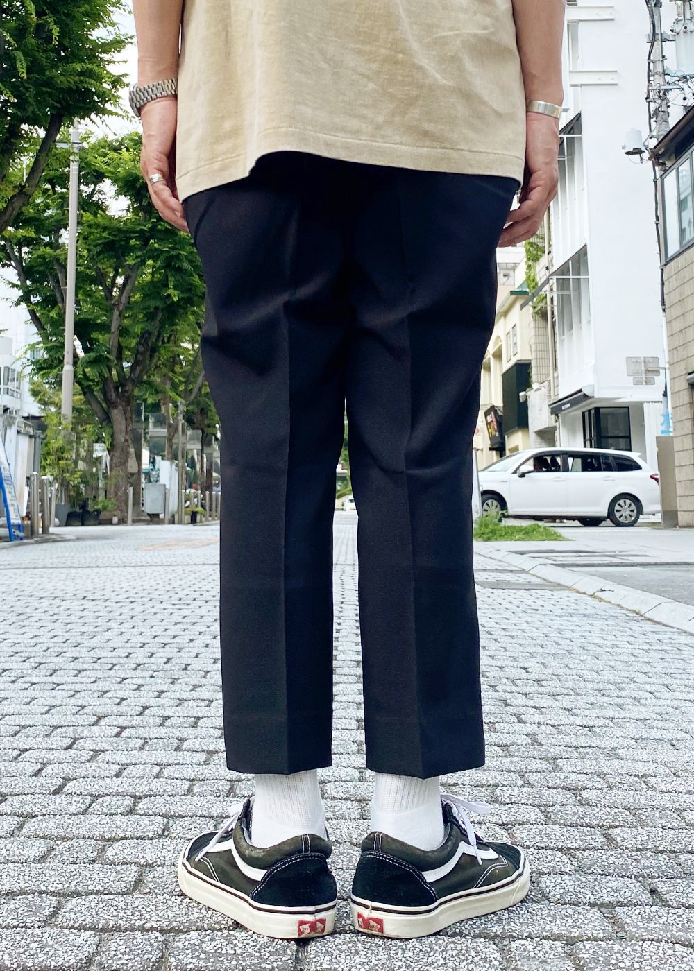 VINTAGE TYPE CROPPED SLACKS (BLACK) / オリジナル クロップド スラックス