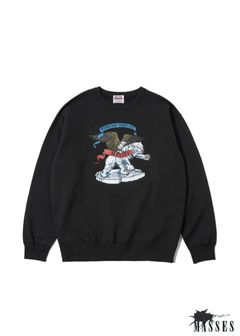 SWEAT CREW POLA BEAR P (×MASSES) (BLACK) / マシス コラボレーション スウェット