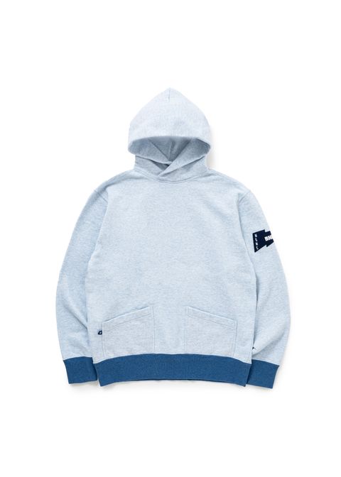 TRIM HOODIE (HEATHER BLUE) / クロスネック トリムリブ スウェットパーカー