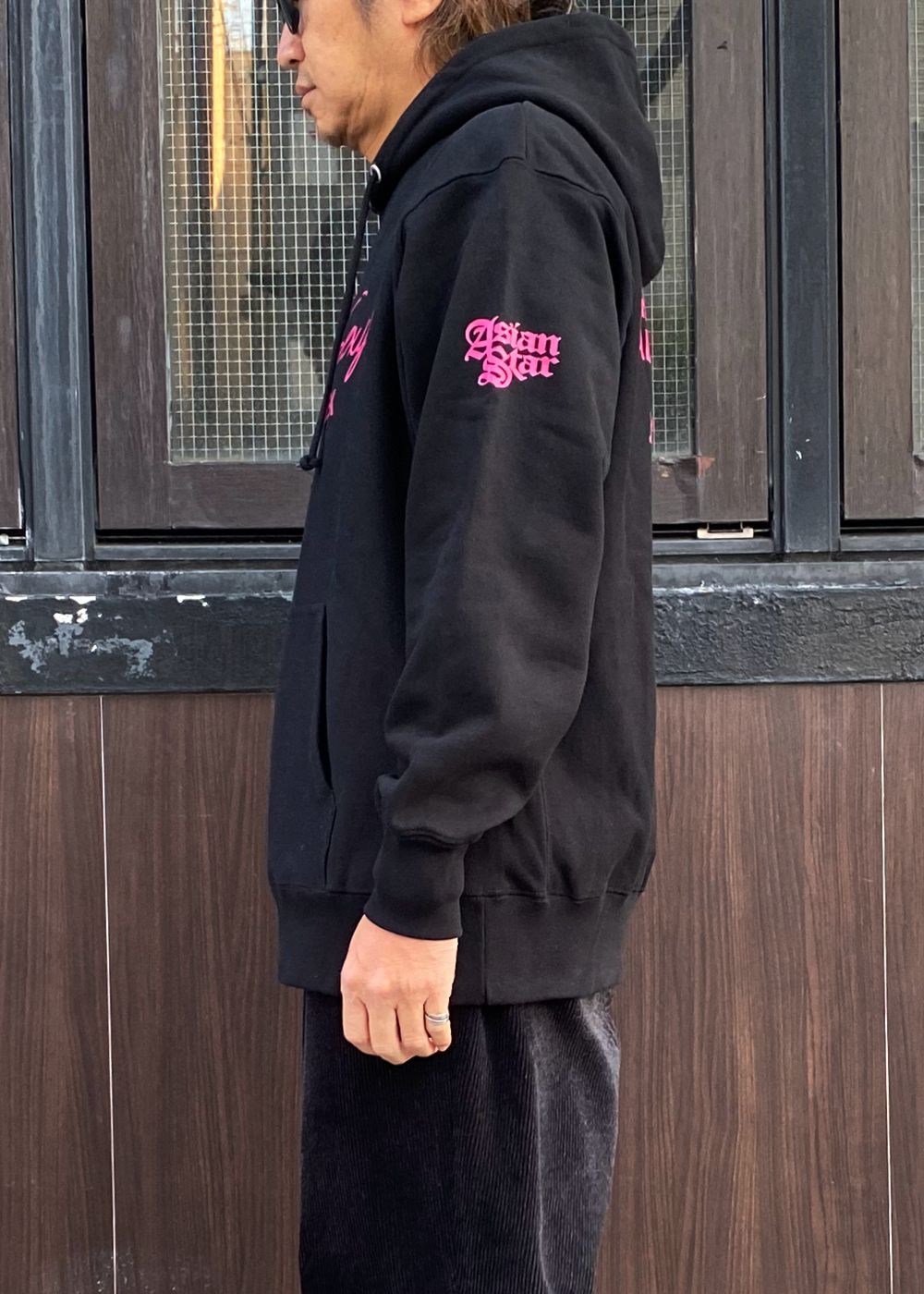 × ASIAN STAR SLOW&SEXY Hooded Sweat Shirt (BLACK/PINK) / エイジアンスター コラボ スウェット パーカー