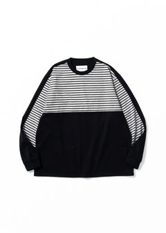 BORDER L/S TEE (BLACK) / 切り替え ボーダー カットソー