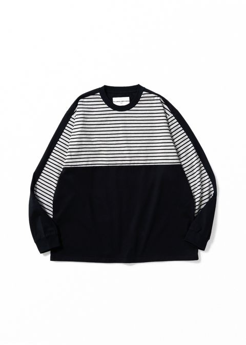 BORDER L/S TEE (BLACK) / 切り替え ボーダー カットソー